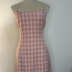 Lulus Pink Gingham A-Line Mini Pink Dress Back Tie Size S